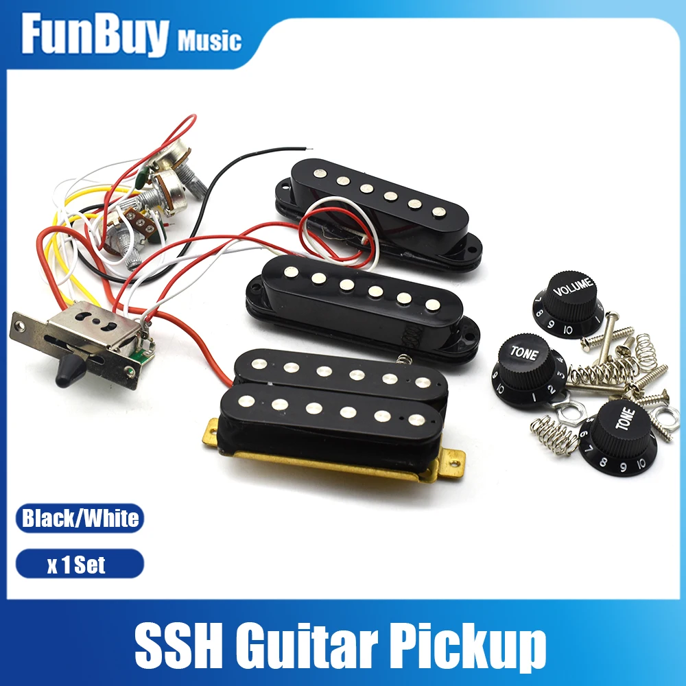 SSH Electric Guitar Pickup Wiring Harness Prewired 5 Way Switch 2T1V Pickup for ST Electric Guitar Black White