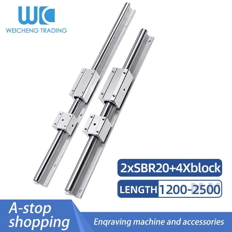 

2pc SBR20 1200mm-2500mm Fully Supported Linear Rail Slide Shaft Rod With 4Pcs SBR20UU SBR20LUU Bearing Block for Cnc Parts