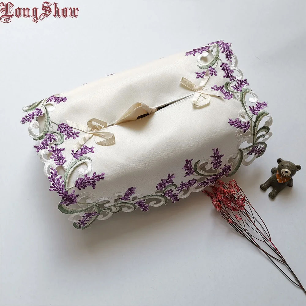 Creative Original Lavender Design Home Hotel Table Decorative Embroidered Lace Large Tissue Box Case Cover