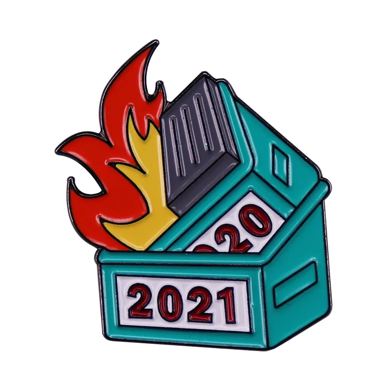 2021 Double Dumpster Fire 2020 Big Trash can burning Funny Meme lapel pin Death Devil Trash Garbage Fires brooch badge