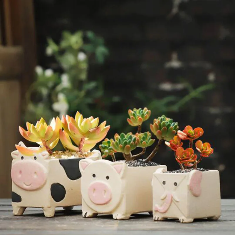 

Handmade Ceramc Flowerpot Cute Animal Flower Pot Succulent Plant Pot Vase Bonsai Planter Container Balcony Garden Decor