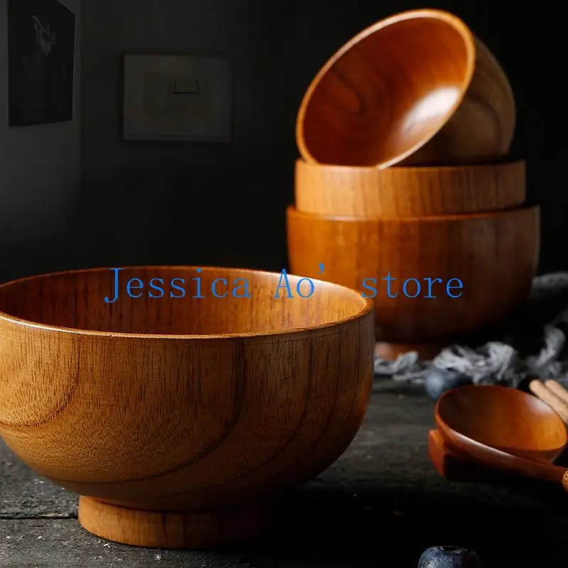 

9-15cm Japanese Style Wooden Bowl Korea Tableware Rice Noodles Bowls Whole Solid Wood Bowl for Children Kids Un-break