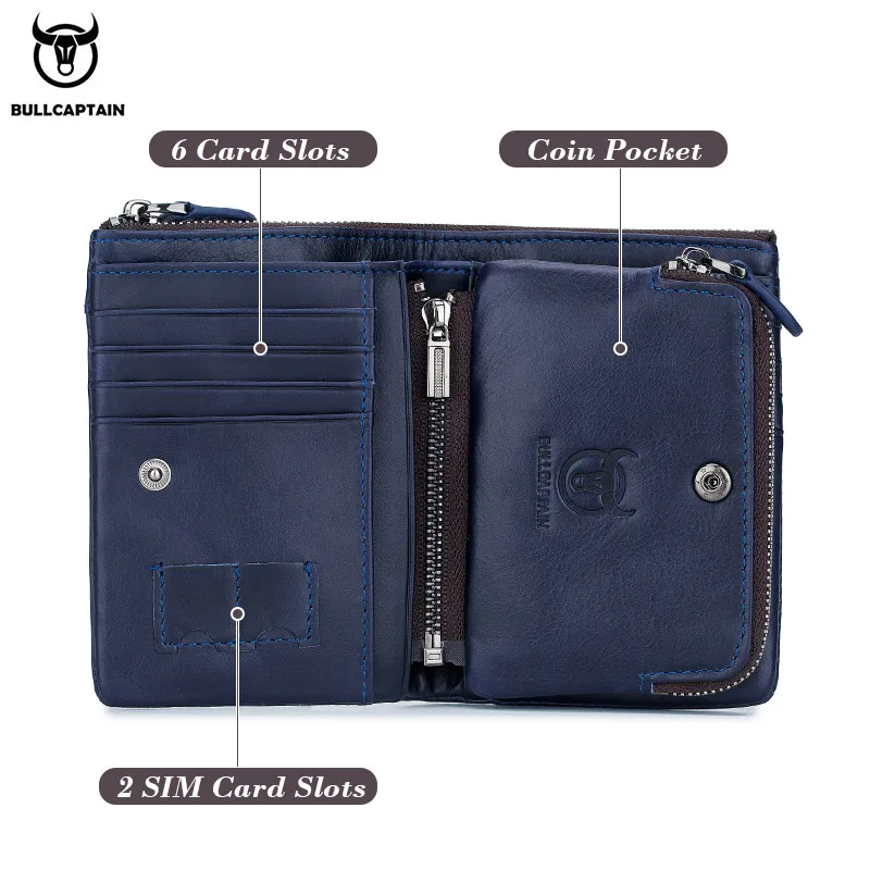 Bullcaptain Vintage Leather Buckle Wallet Coin Purse Wallet Card Men\'s Wallet Cartera Hombre Men\'s Handbag RFID Holder