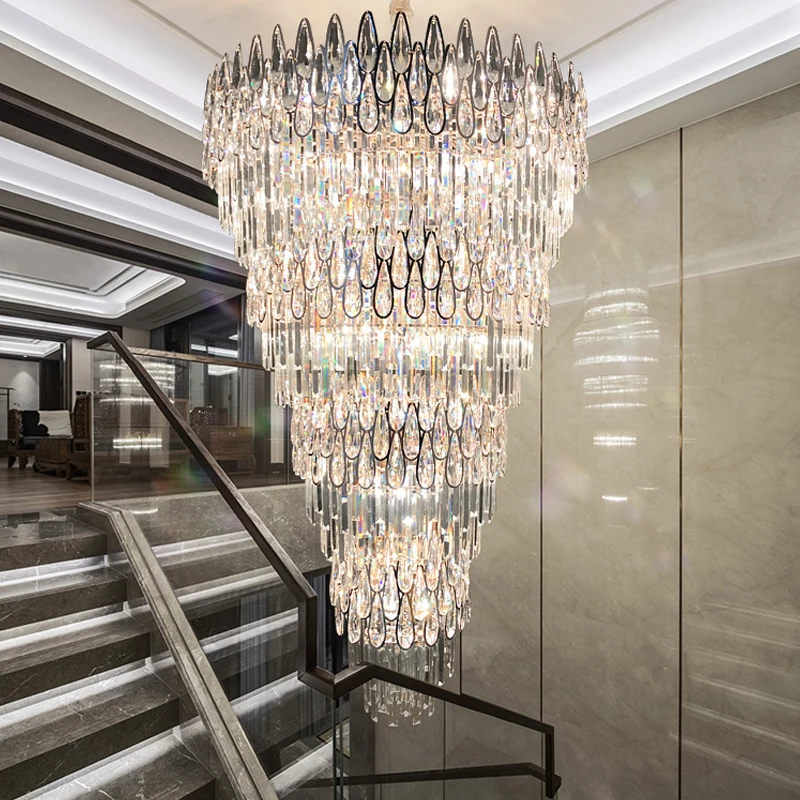 Postmodern Light Luxury Hall Chandelier High-end Luxury Duplex Stair Long Chandelier New Villa Crystal Chandelier