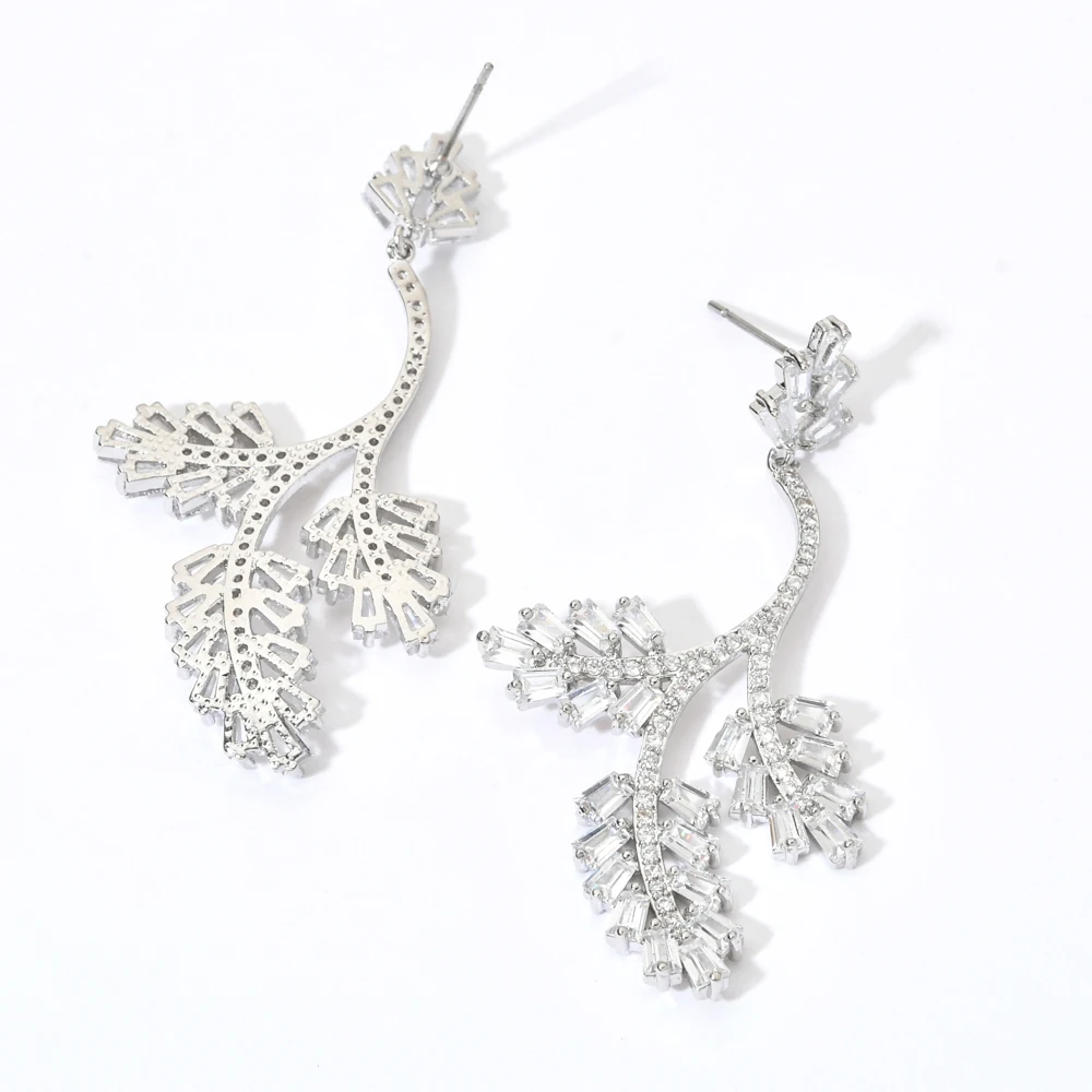 European and American fashion temperament leaf zircon earrings women/girls wedding party tassel long earrings ER-478