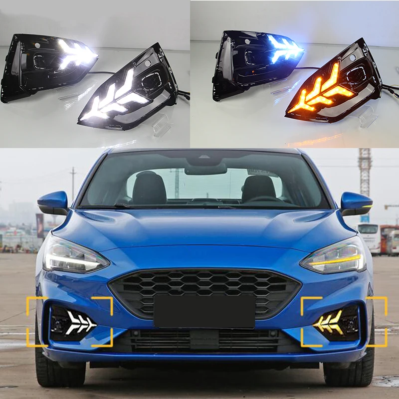 For Ford Focus ST LINE 2018-2020 white blue and Yellow Turn Signal Function Car DRL 12V LED Daytime Running Light Fog Lamp Bulb