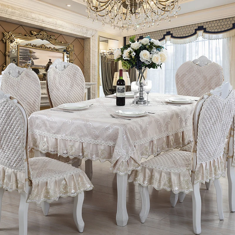 High-end Linen Lace Table Cloth Table Flag Chair Cover High quality Embroidery Jacquard Rectangle European Kitchen Table Cover A 5