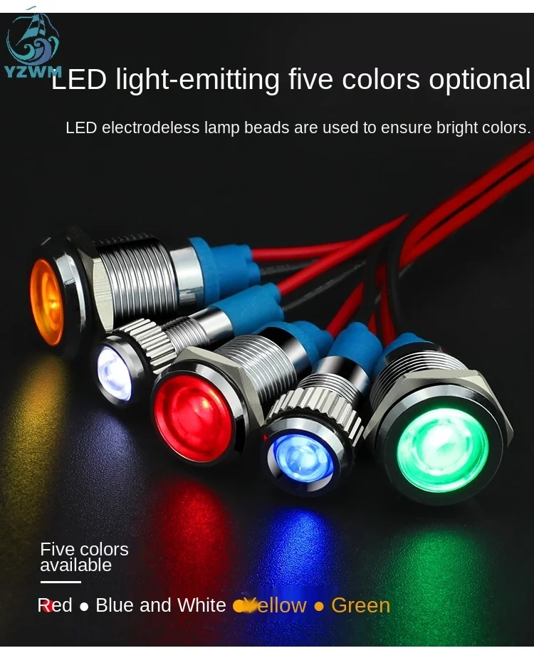 YZWM Led 금속 표시기 6 MM 방수 신호 6 V / 12 V / 24 V / 220 V 전원 공급 장치 작업 표시 등 10MM 16MM 19MM 22MM 25MM 30MM