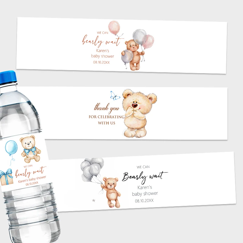 30 sztuk słodki miś butelka wody okłady naklejki niestandardowe etykiety chrzest Baby Shower urodziny spersonalizowane naklejki dekoracyjne materiały eksploatacyjne