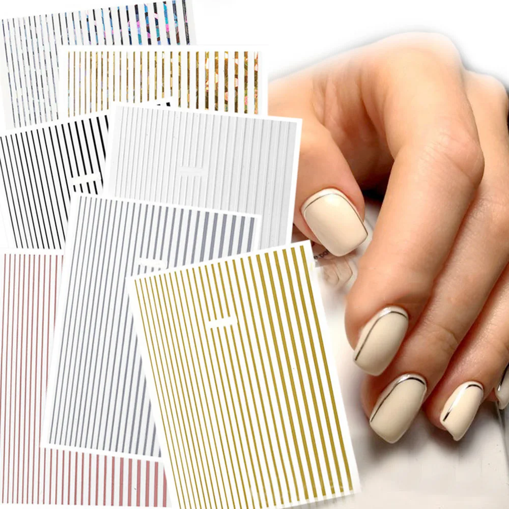 1 Sheet 3D Gold Silver Lines Stripe Nail Sticker Metal Strip Tape Multi-size Adhesive DIY Foil Tips 8cm Manicure Nail Art Decals