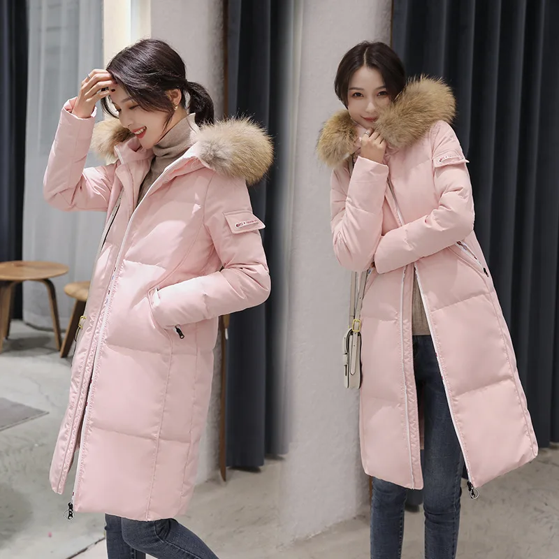 

Women's Down Jacket Female Thick Warm Pink Winter Clothes 2020 Korean Ladies Duck Down Jacket Raccoon Fur Hood Hiver 8806