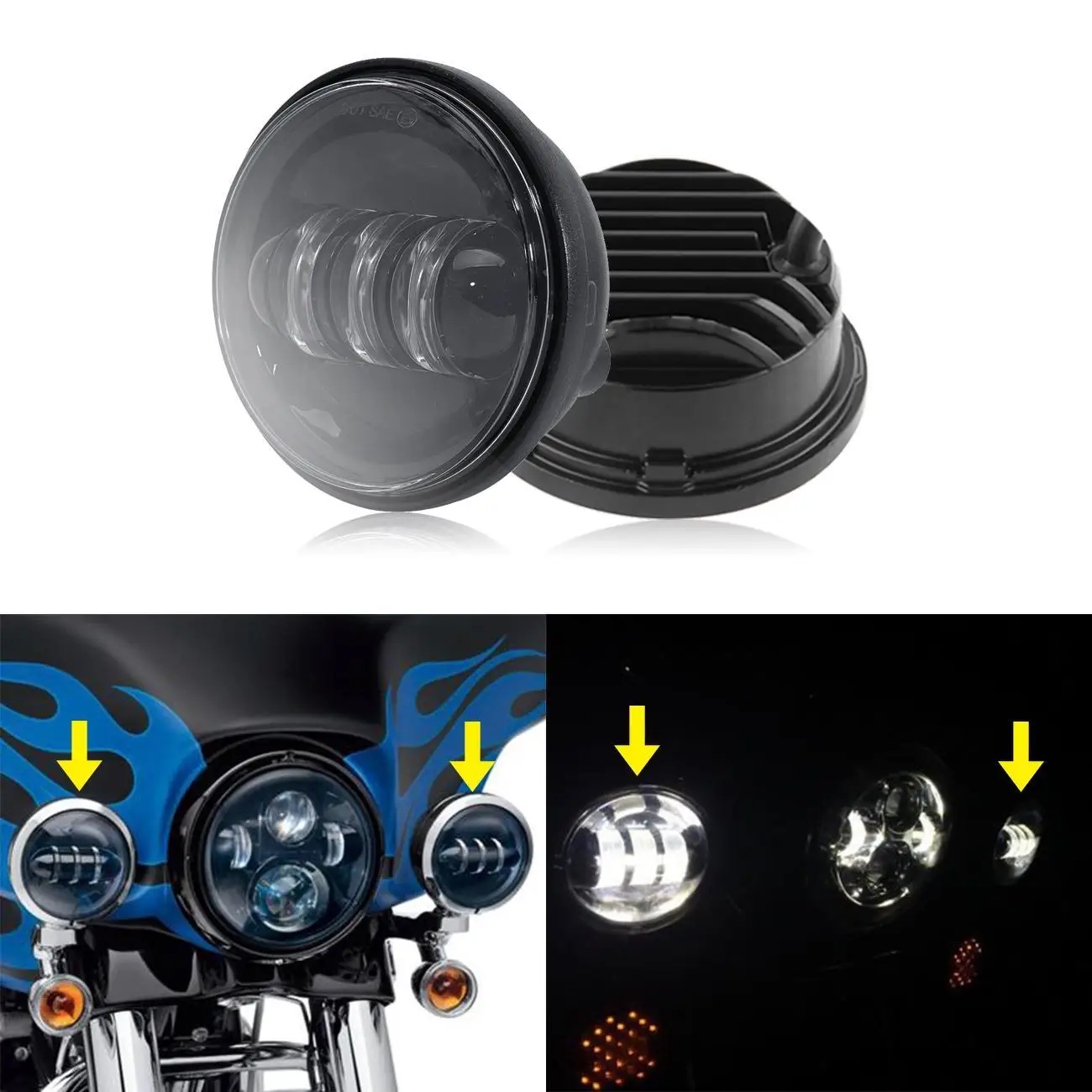 1 Pair 4.5 inch LED Auxiliary Spot Fog Passing Light Lamp Headlights without Halo Ring For Harley/Davison/Electra/Glide/Touring