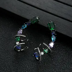 Original Luxury AAA Cubic Zirconia Geometry Multicolor Ear Cuff Stud Earrings For Women's Jewelry Drop shipping E9336