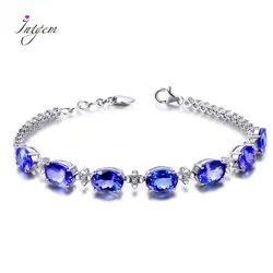 Luxury 100% 925 Sterling Silver Bracelets Bangle for Woman With Blue Sapphire Gemstone Lady Fine Jewelry Wholesale Gift