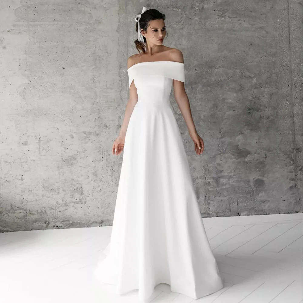 Classic Off-The-Shoulder Wedding Dresses Sleeveless A Line Jersey Bridal Dress for Women Zipper Back  Gowns Robe De Mariée