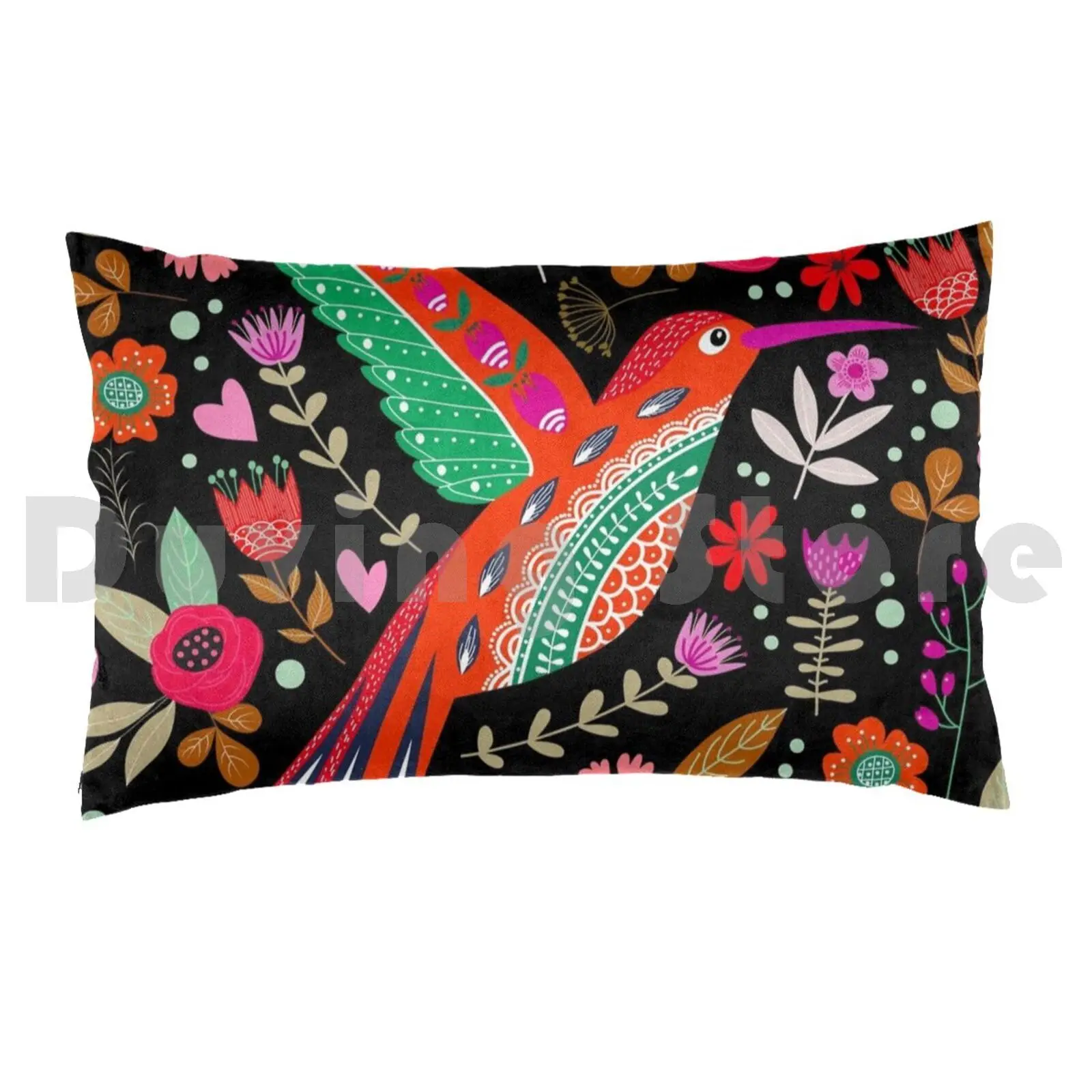 Hummingbird Pillow case 2480 Hummingbird Hummingbirds Flowers Floral Pattern Colorful Flowers