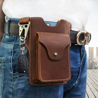 Fashion Quality Genuine Leather Waist Bag Pouch Hook Design Crazy Horse Waist Pack Bag Cigarette Case Phone Pouch Waist Belt Bag