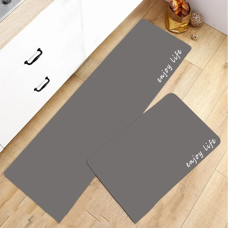 1pcs PVC Waterproof Kitchen Carpet Long Anti-fatigue PU Oilproof Kitchen Mat Non Slip Floor Mat Grey Balcony Hallway Rug Doormat