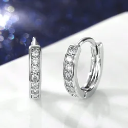 Huitan Simple Small Round Circle Hoop Earrings for Women Silver Color Shiny Crystal CZ Elegant Versatile Lady Statement Jewelry