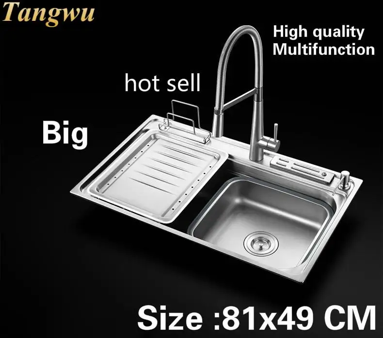 

Free shipping Apartment high capacity wash vegetables kitchen single trough sink luxury 304 stainless steel 81x49 CM