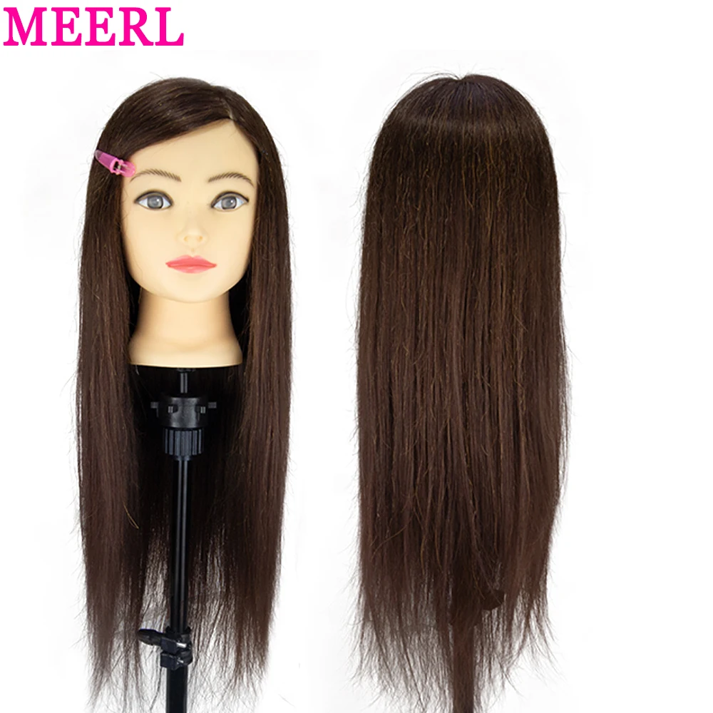 Mannequin Heads With 80% Human Hair With Adjustable Tripod For Braiding Tete de cabeza Dolls Head Hairdresser Practice Styling