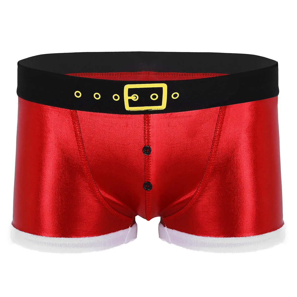 

Red Men Underwear Christmas Underpants Santa Claus Tight Homme Boxer Shorts Faux Leather Printed Belt Pattern Cosplay Costume