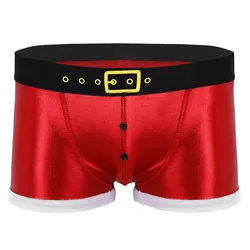 Ropa interior Sexy de piel sintética para hombre, calzoncillos rojos de Navidad, bragas de Papá Noel, disfraz de Festival, fiesta de lujo, Rave, Bóxer Masculino