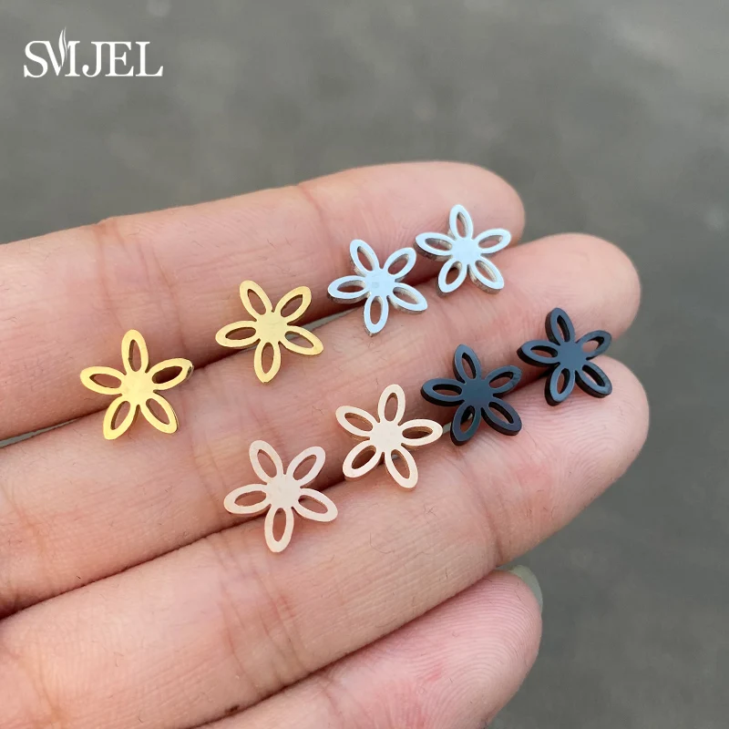 Small Stainless Steel Earings Fashion Jewelry Bohemian Flower Stud Earrings Plant Coconut Tree Leaves Ear Studs Pendientes Gift