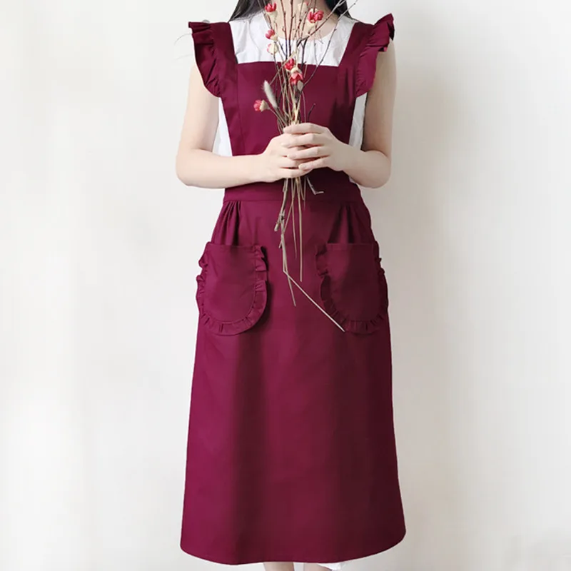 Polyester Cotton Frill Apron Florist Waitress Coffee Shop Pastry Chef Workwear Bistro Cafe Barista Baker Flower Shop Uniform D8