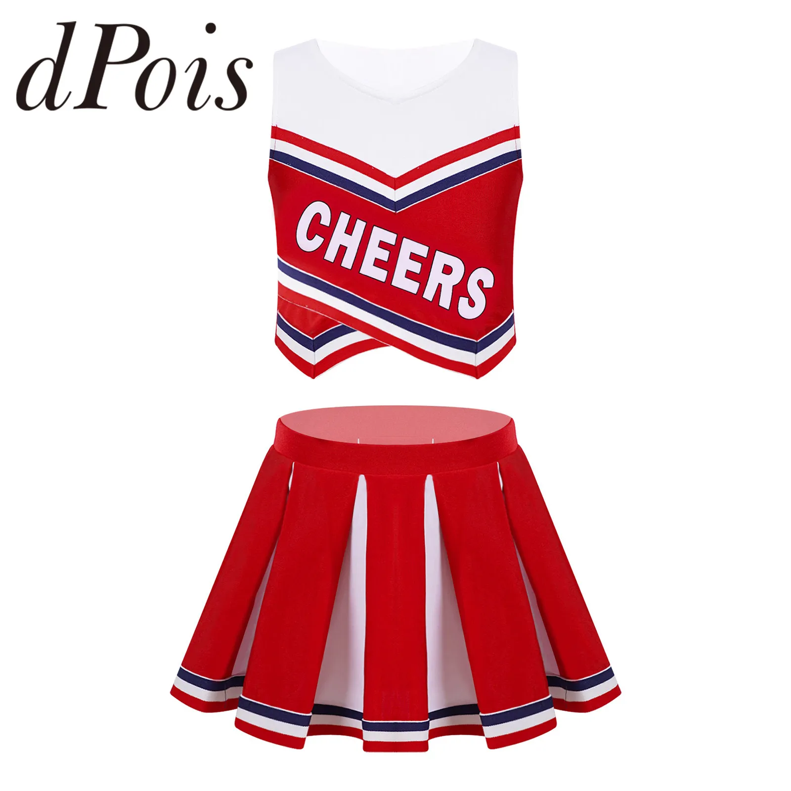 

Kids Girls Cheerleader Costume Cheerleading Uniform Sleeveless Letters Cheers Dancing Clothes Set Performance Outfit Dancewear