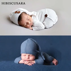 Newborn Photography Clothing Costumes Soft Skin-friendly Romper Jumpsuit Hat 2 pcs Sets Infant Photo Outfits Button Bonnet