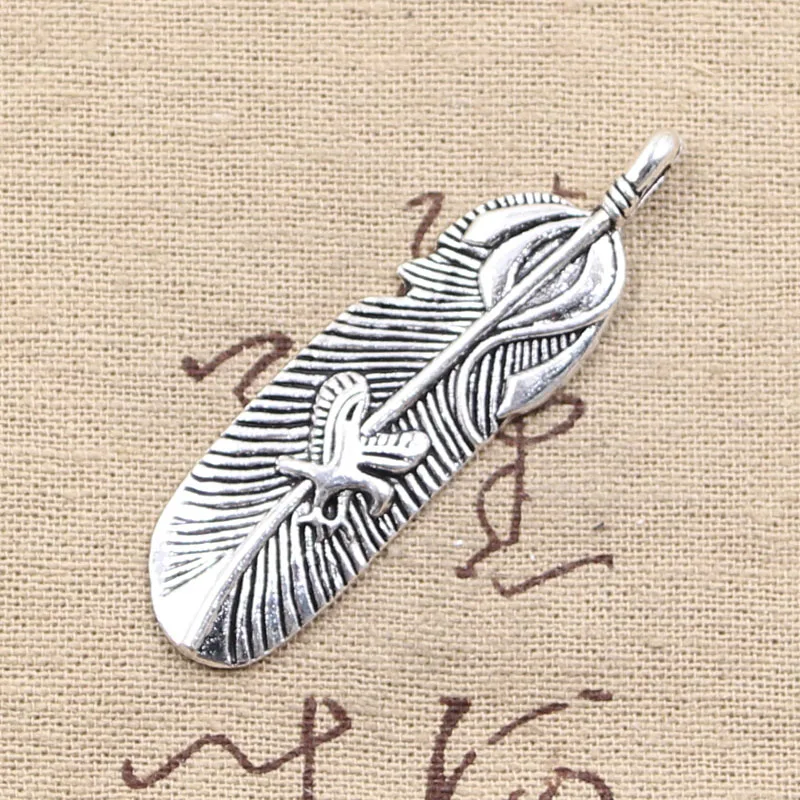 3pcs Charms feather eagle 56x15mm Antique Silver Color Pendants Making DIY Handmade Tibetan Finding Jewelry