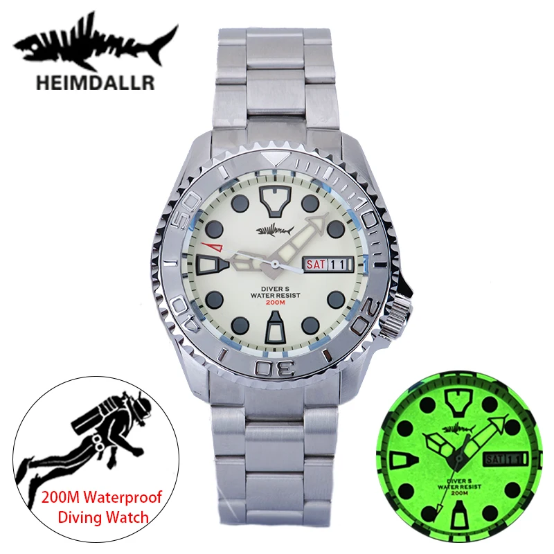 HEIMDALLR Sharkey Skx007 316L Steel Men Watch Ceramic Bezel 200M Water Resistance NH36 Automatic Movement Mechanical Dive Watch