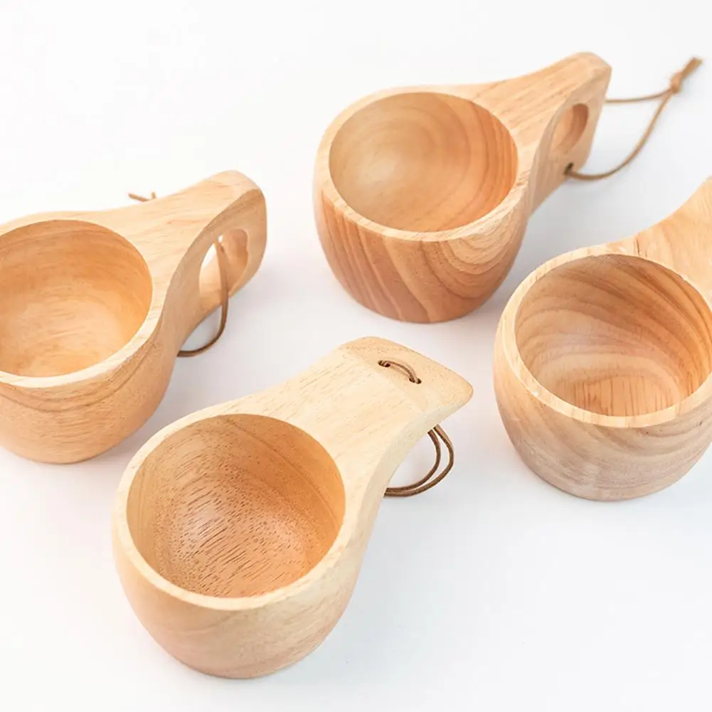 Wooden Camping Mug Kuksa Solid Rubber Drinking Cups Wood Coffee Mugs 260ML For Travel Coffee Milk Mugs Tea Water Juice Outd