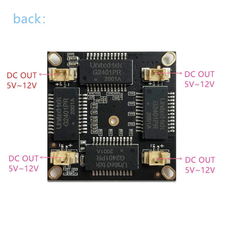 Interruptor pcba dos ethernet do gigabit do porto de 10/100/1000m 4 para o módulo integrado incorporado dc 5v 12v1a-3a na c.c. para fora vlan através da corrente