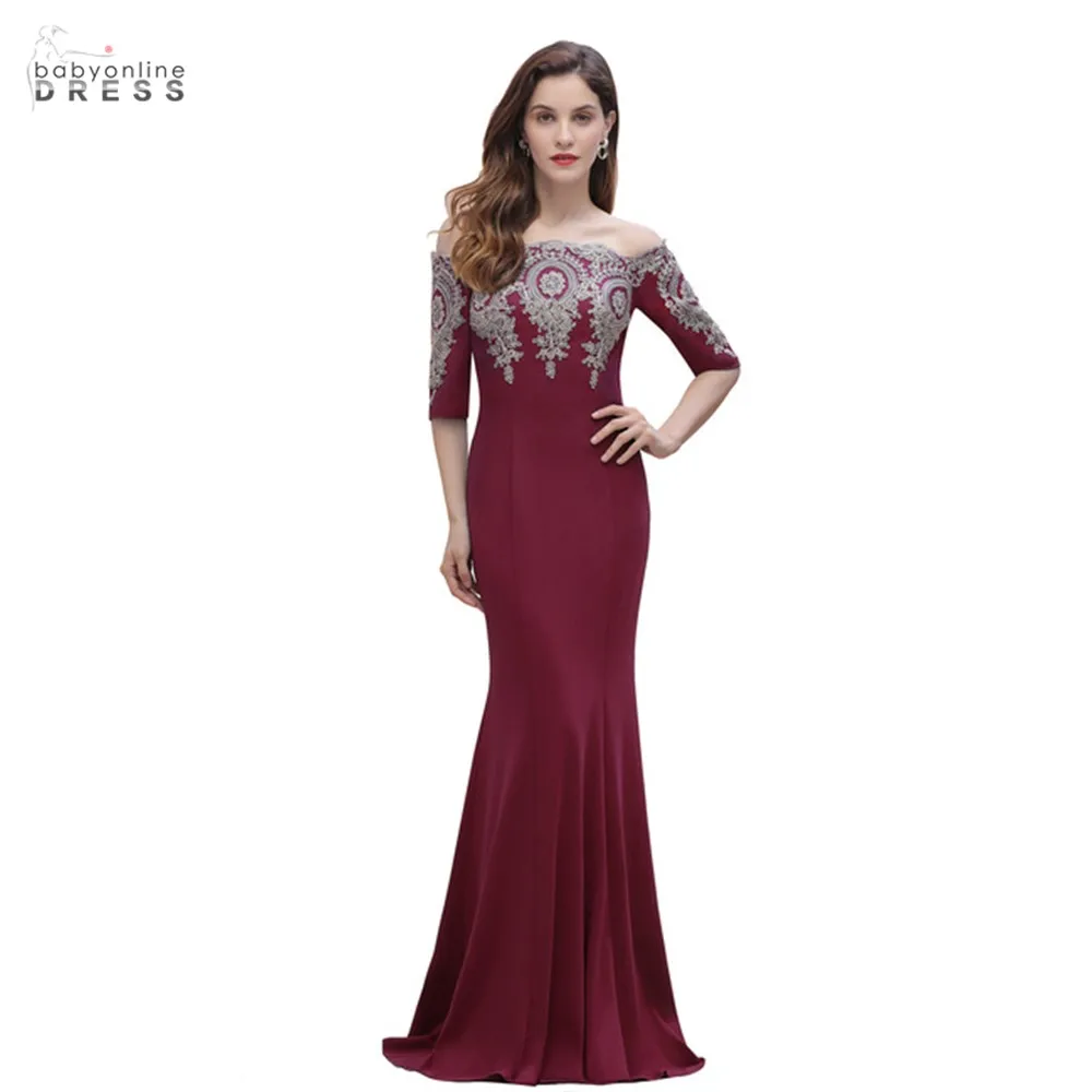 Elegant Mermaid Lace Long Prom Dresses Boat Neck Half Sleeve Vestido de Festa Backless Evening Prom Gowns платье robes de soirée