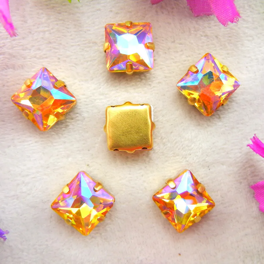 AB-Farben Goldene Krallenfassungen 8mm 10mm 12mm Quadratische Glas-Nähkristall-Strassperlen für Hochzeitskleider DIY-Besatz – Detail 10