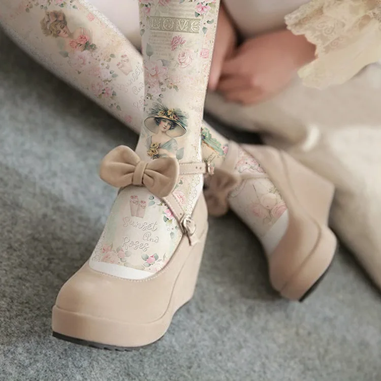 Japanese Style Harajuku Sakura Pattern Stockings Women 80D Velvet Tights Lolita Tattoo Pantyhose Kawaii Cute Tight Socks