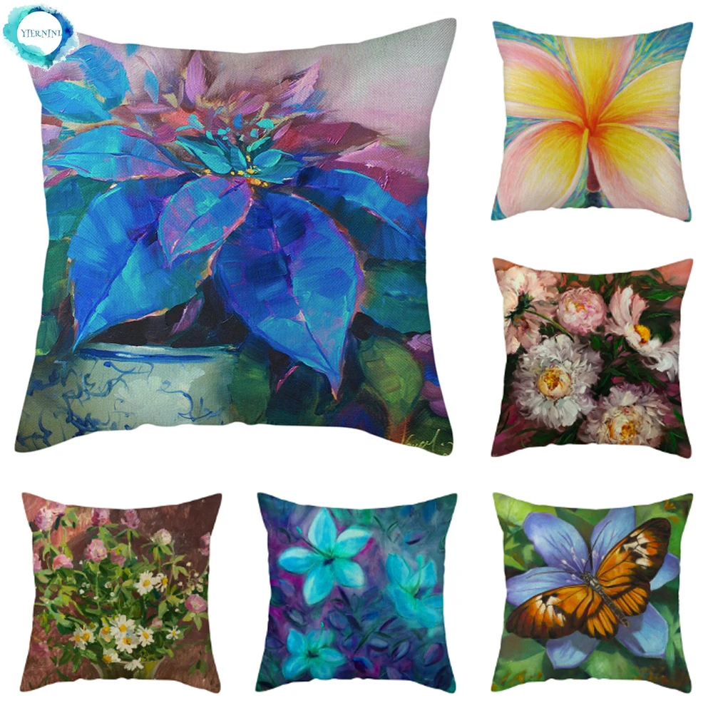 

Natural Flower Bird Printed Cotton Linen Cushion Cover Throw Pillow Cases Floral Decorative Pillow Covers For Home Sofa Seat