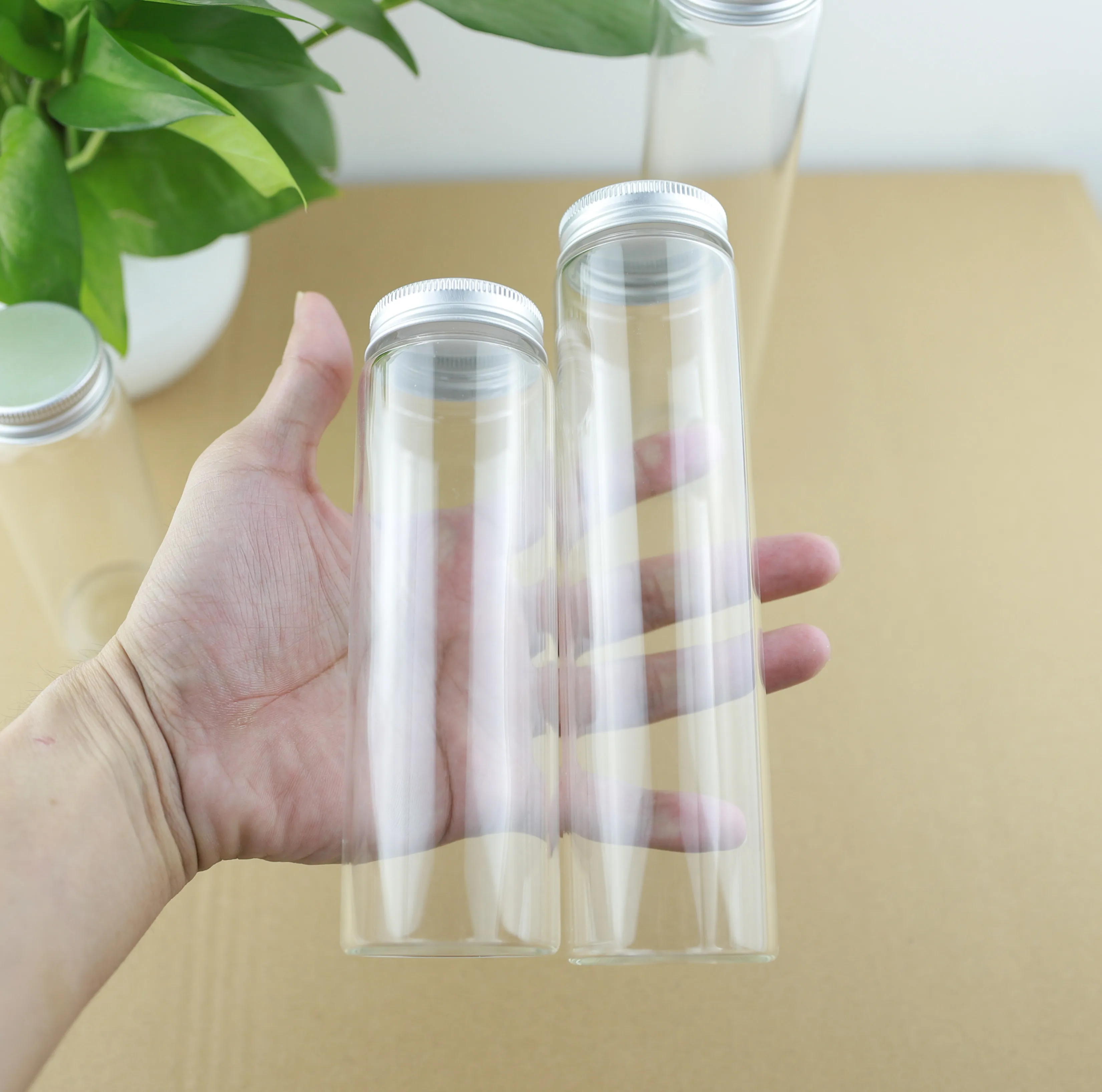 6 Pieces 47*150mm 200ml Glass Bottle Vial Silver Screw Cap Cute Jar Vials DIY Craft Transparent Container Test Tube Glass Jars