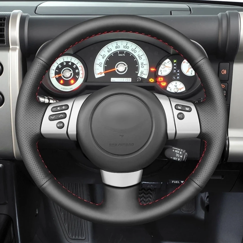 Hand-stitched Black Leather Steering Wheel Cover for Toyota FJ Cruiser 2006 2007 2008 2009 2010 2011 2012 2013 2014