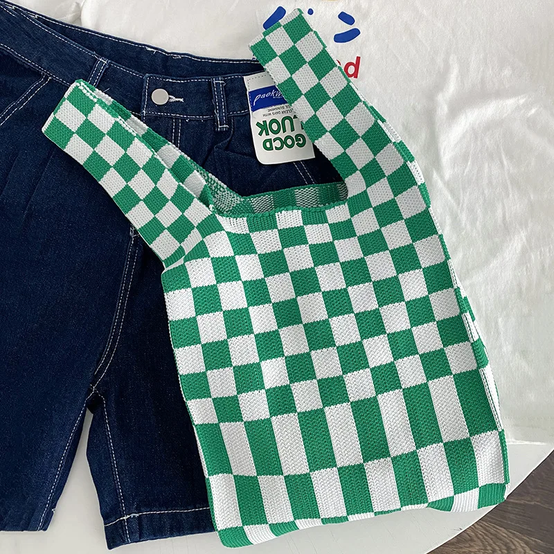 الإناث الصوفية الحياكة Clash اللون مخطط الكتف حقائب المعصم Vintage شيك قدرة حقيبة يد السيدات عادية رسول حمل حقيبة #3