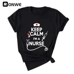 Keep Calm Nurse T-shirt da donna nera a maniche corte stampata T-shirt da ragazza vintage T-shirt da donna Harajuku Abbigliamento streetwear, Drop Ship