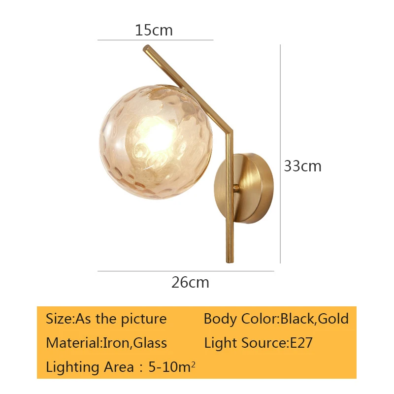 Nordic Glass Wall Lamp Bedroom Bedside Lamps Living Room Corridor Wall Light Modern Gold/Black Indoor Decor Lighting Fixtures