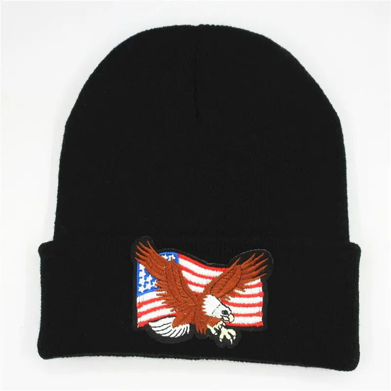 

Cotton Eagle Embroidery Thicken Knitted Hat Winter Warm Hat Skullies Cap Beanie Hat for Men and Women 58