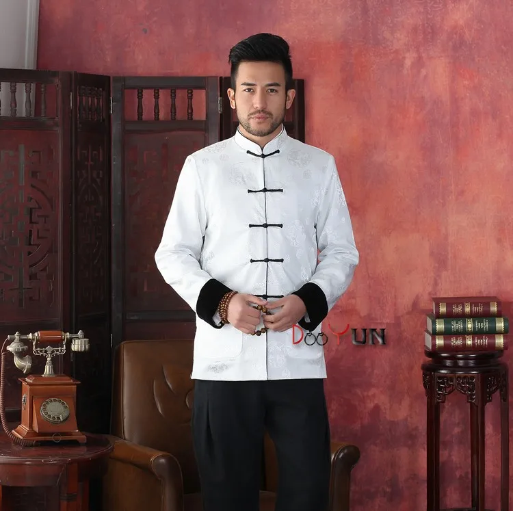 Discount Black White Men's Long sleeve Two-Face Jacket Kung Fu Coat Velour Tang Suit Size S M L XL XXL XXXL Free Shipping