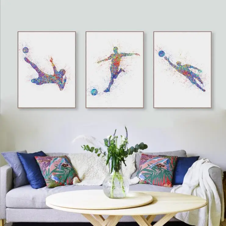 Watercolor Sports Man Soccer Art Print Poster Wall Picture Canvas Painting Modern Nordic Living Room Home Decor