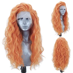 Charisma Long Curly Wig Peach Color Synthetic Lace Front Wigs Side Part Cosplay Wig Natural Hairline Lace Wig For Women