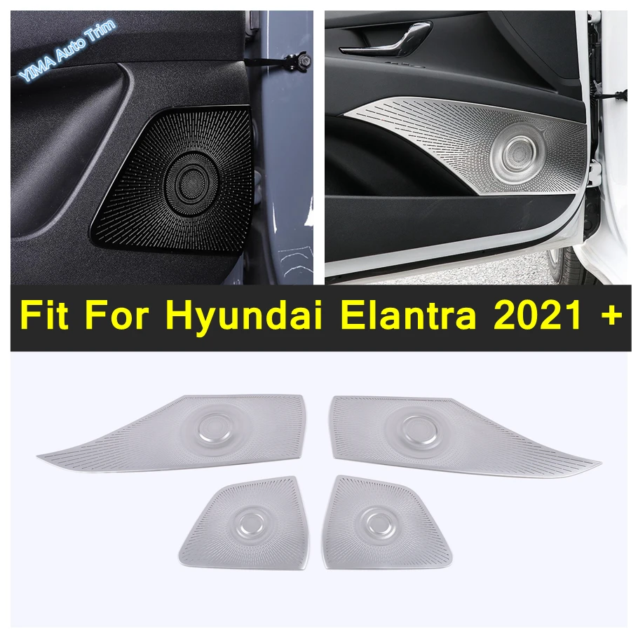 

Stainless Steel Car Door Audio Stereo Speaker Decor Cover Loudspeaker Trim 4PCS Fit For Hyundai Elantra 2021 2022 Accessories