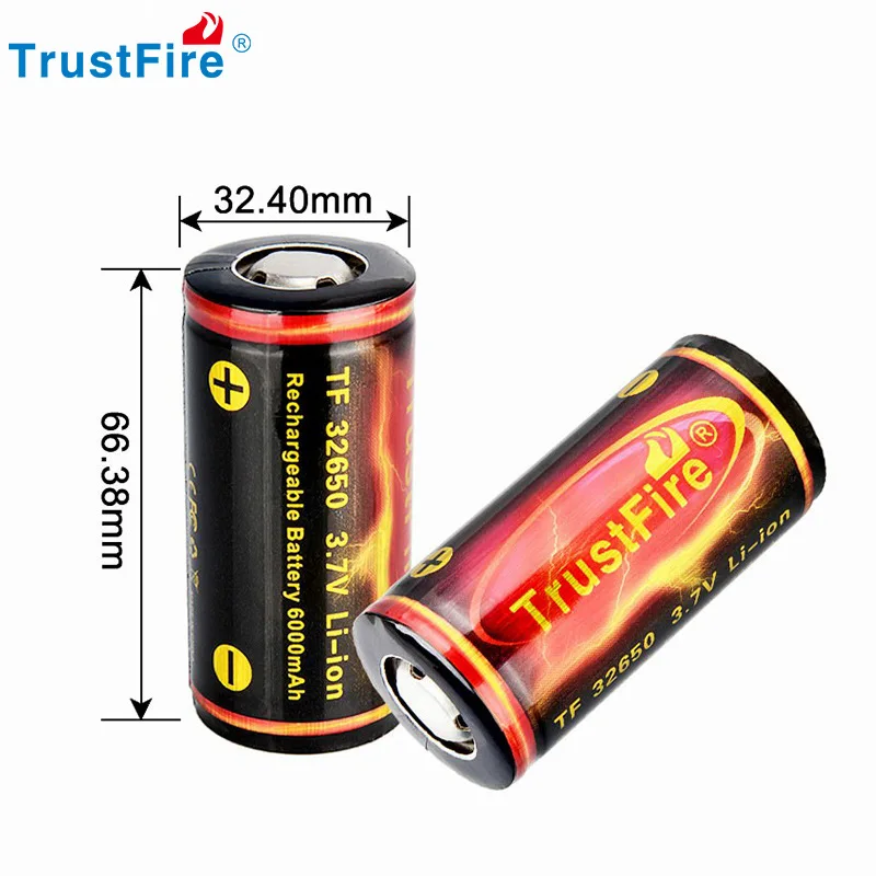 High Quality Trustfire  32650 3.7v 6000mAh Rechargeable Li-ion Battery with PCB Protected Board for 26650 Flashlights